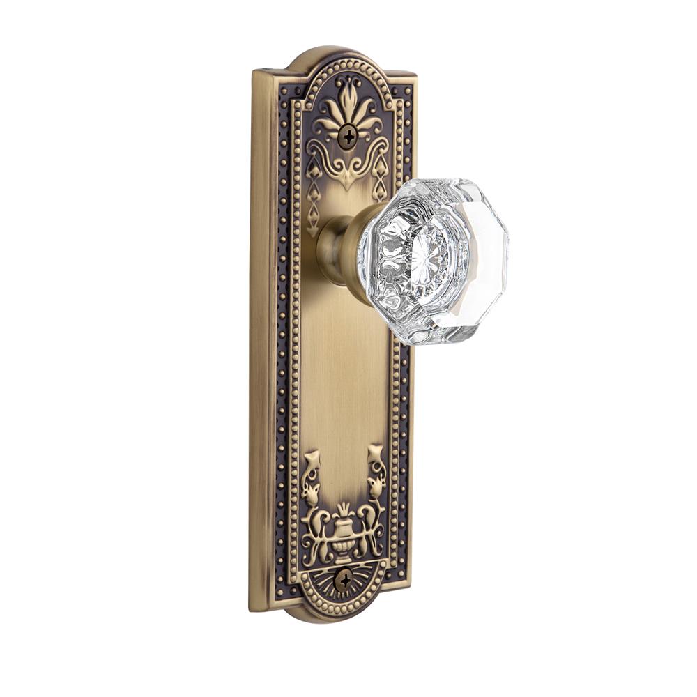 Grandeur by Nostalgic Warehouse PARCHM Passage Knob - Parthenon Plate with Chambord Crystal Knob in Vintage Brass